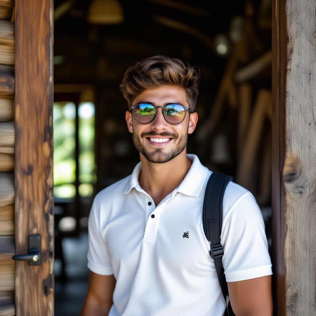 Teenager with Sunglasses in Tropical Landscape