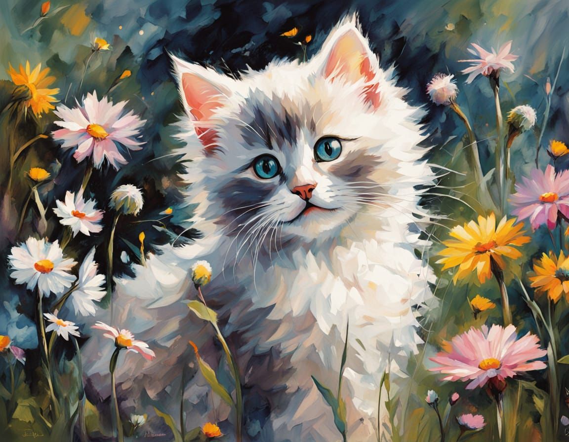 Serene Forest Glade with Gentle Ragdoll Kitten