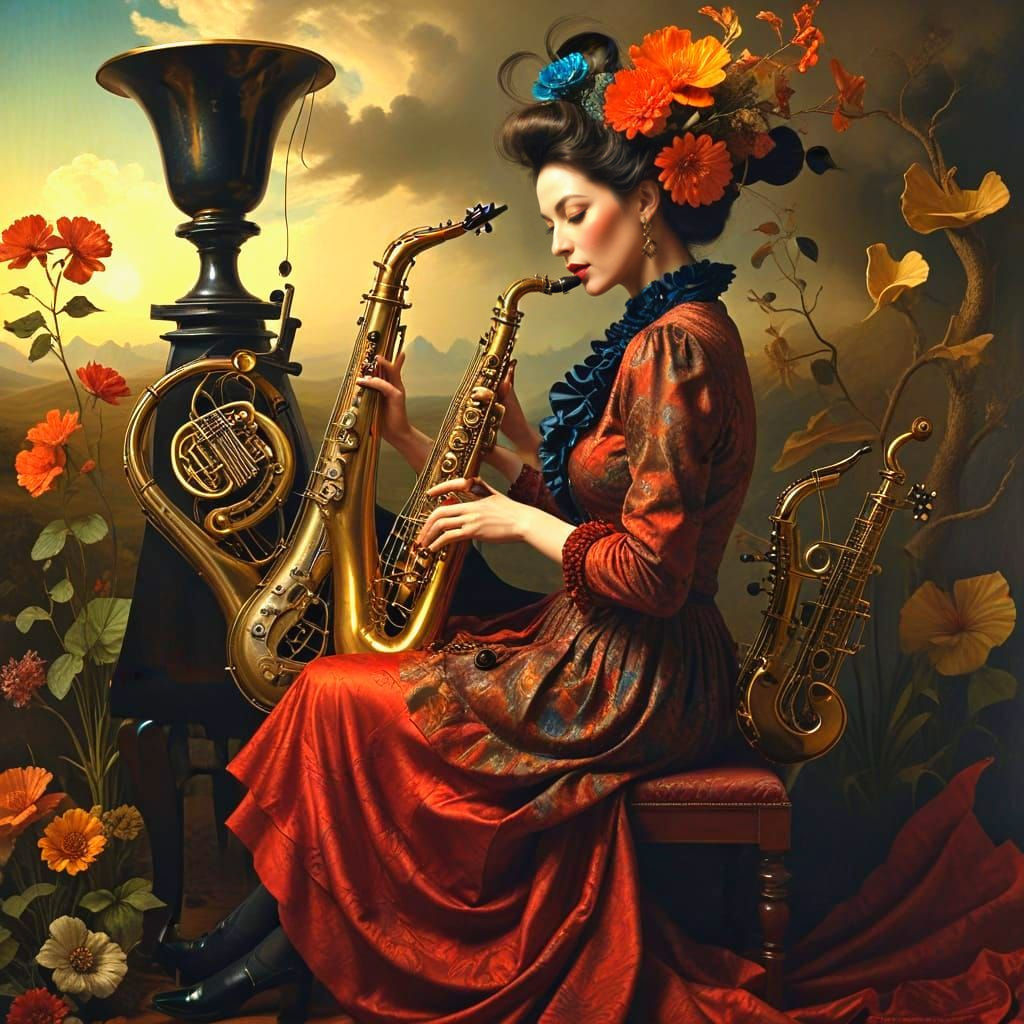 Ethereal Lady in Whimsical Musical Fantasy