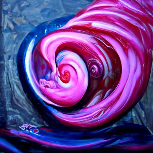 Pink and blue swirling and spiraling to the center with smal...