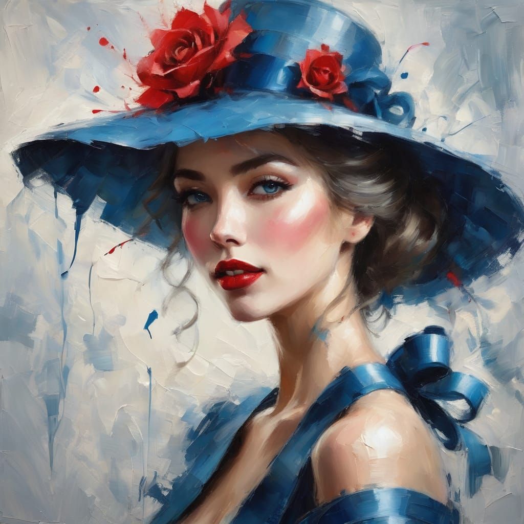 an attractive and elegant woman wearing a large hat with a b...