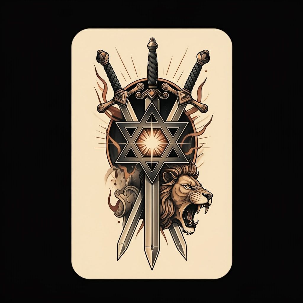 Star of David Tattoo with Swords and Lion