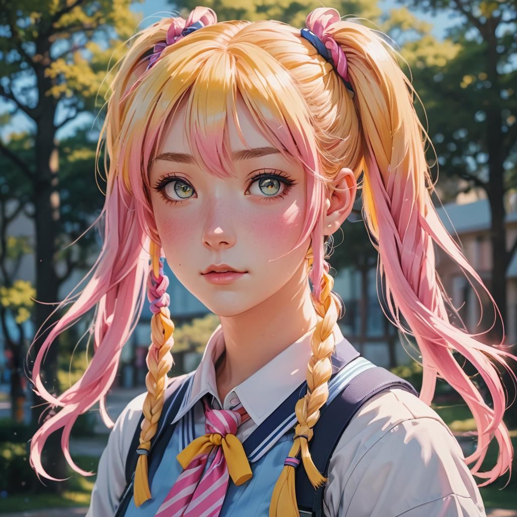 yellow hair pigtails school girl