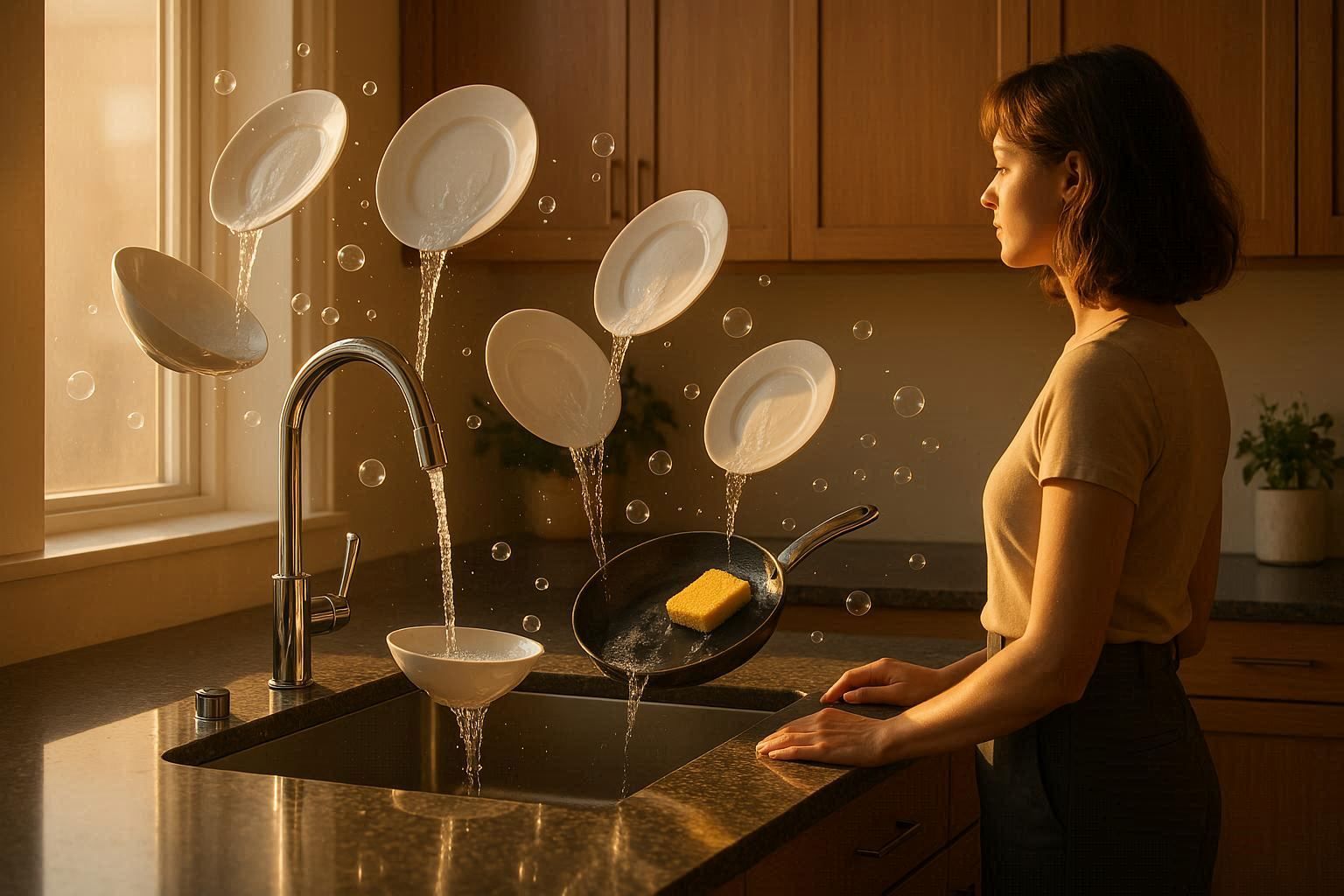 Magically washing Dishes