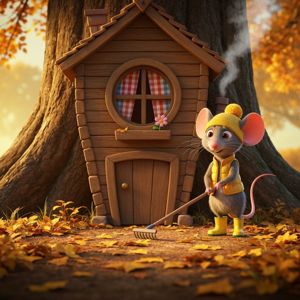 An adorable little mouse wearing a bright yellow vest, rubber boots, and a pom-pom hat — with its cute ...  by @Natalie Pluzhnik