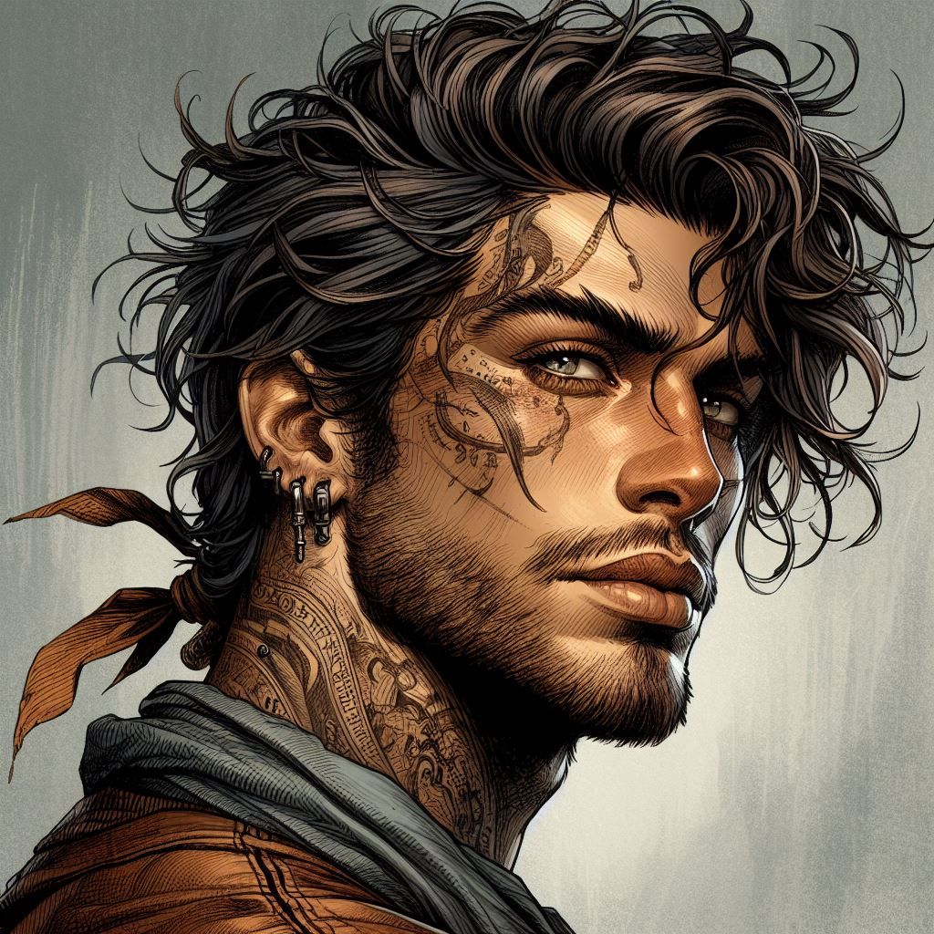 Gray Eyes and Tattooed Face