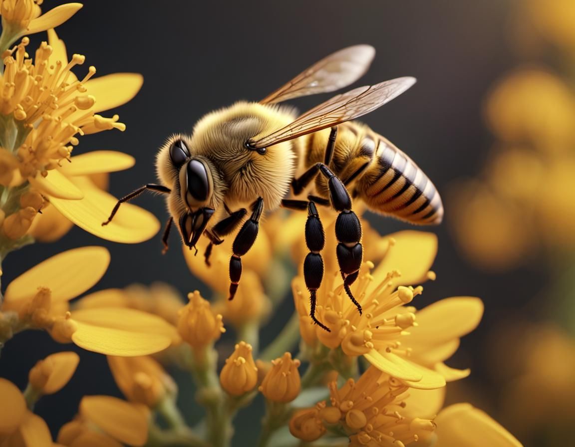 Honeybee Digging on a Goldenrod AI Generated Artwork NightCafe Creator