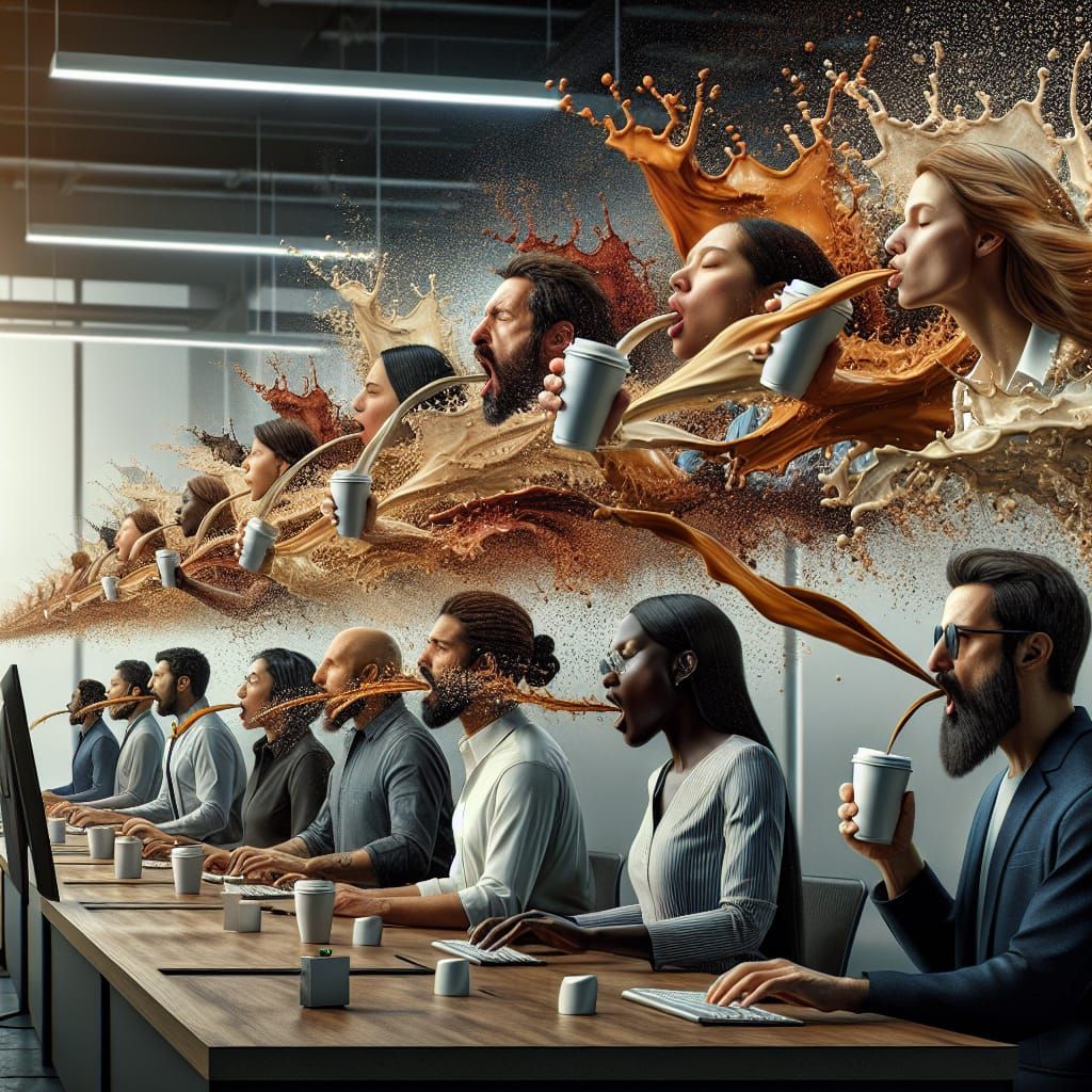 an office full of workers spitting out coffee in front of a ...