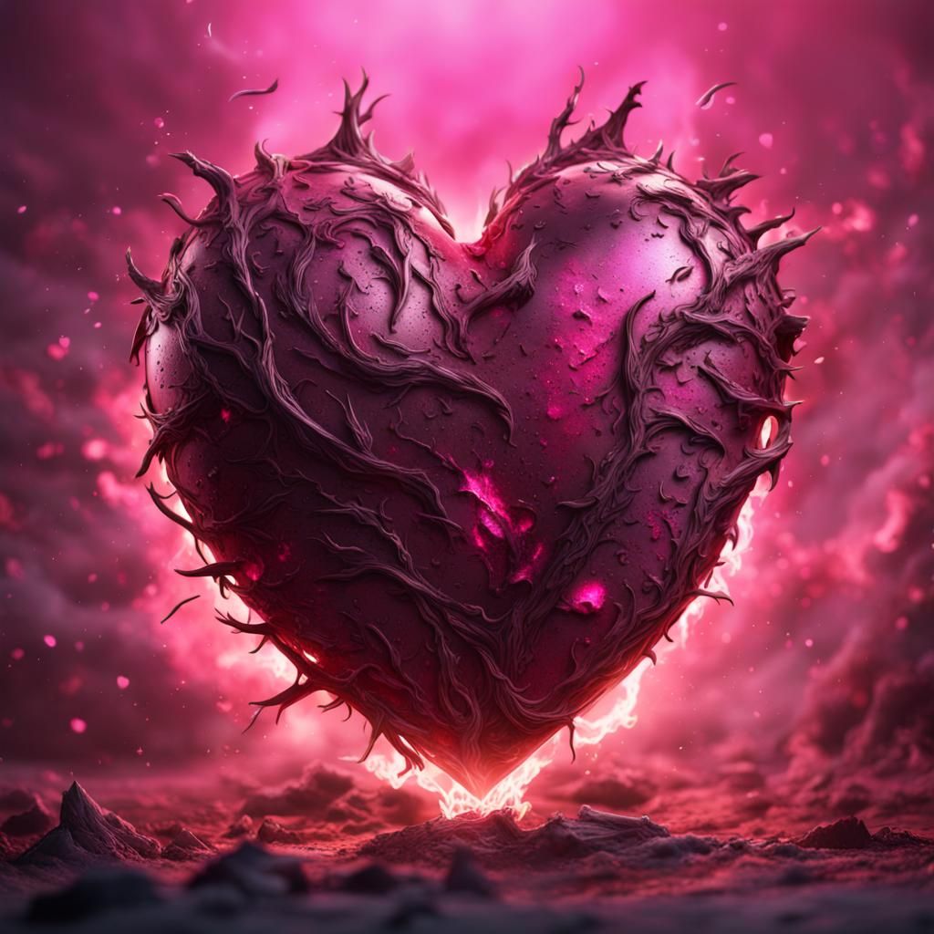 Burning Broken Heart in Fantasy Art Style