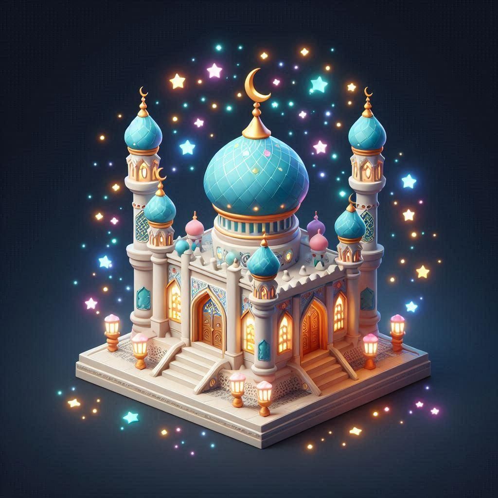 Dreamy mosques surrounded by sparkling lights