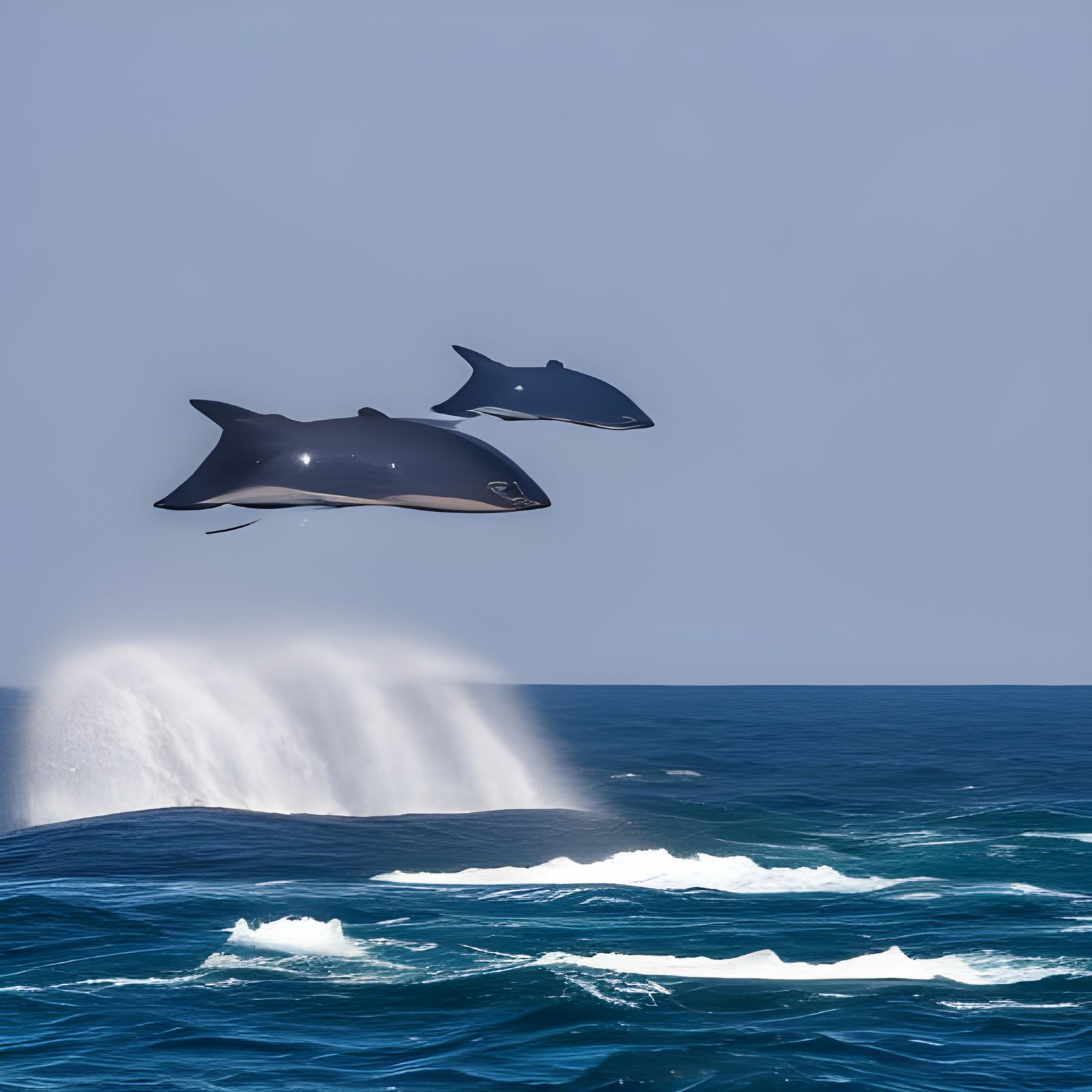 A humpback whale, mid-air as it breaches out of the water.