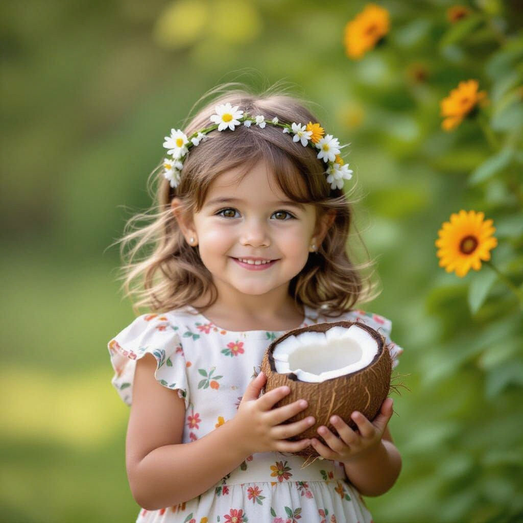 Cute Girl with Pigtails Riding a Bush