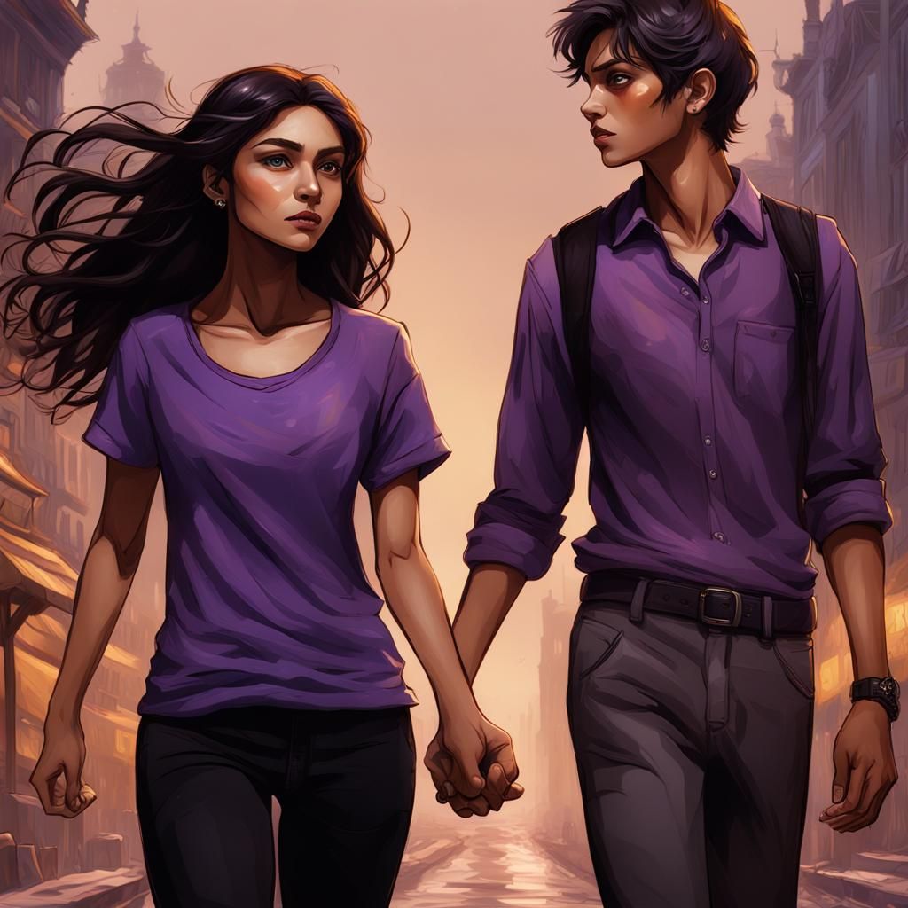 Girl and boy holding hands.