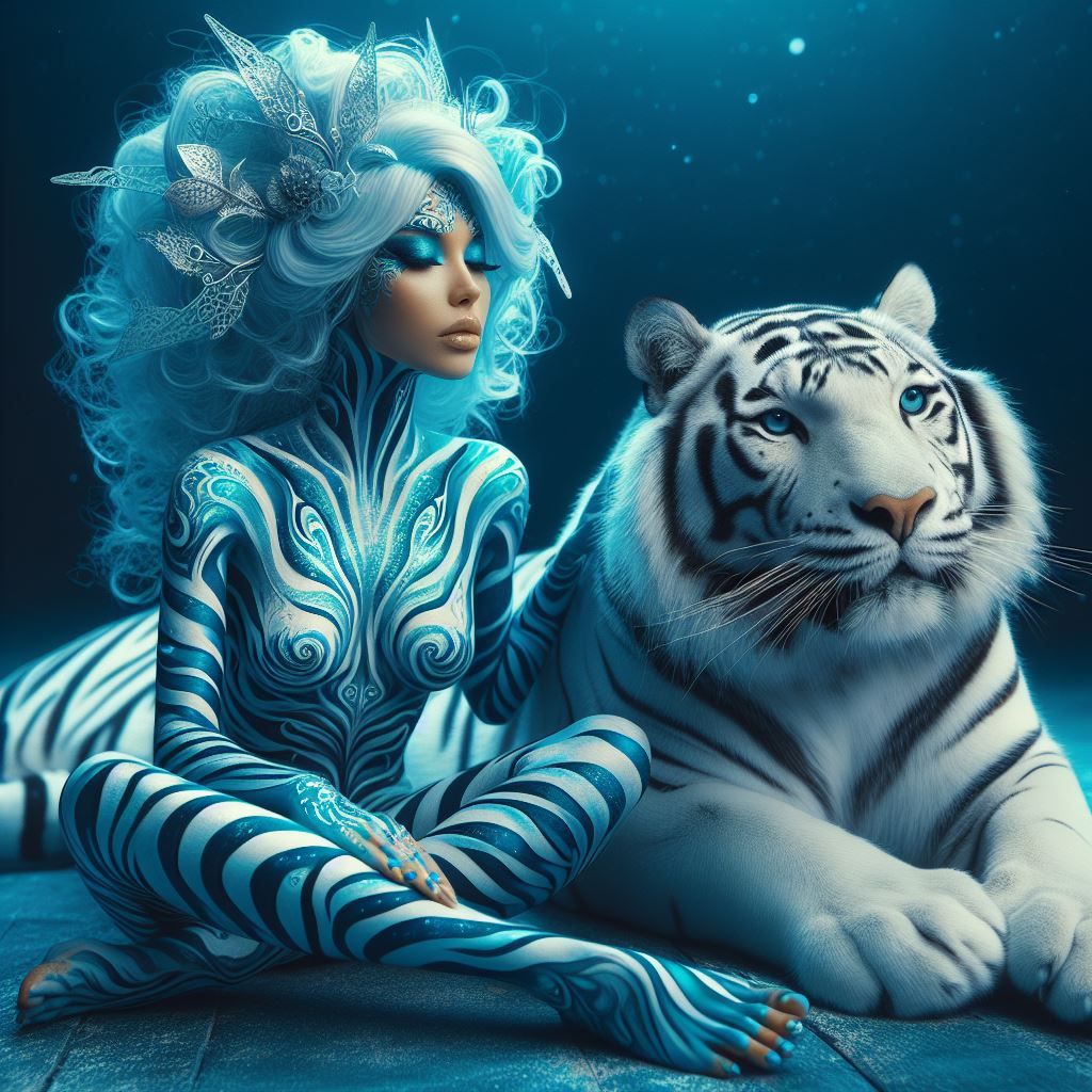 woman next to a tiger