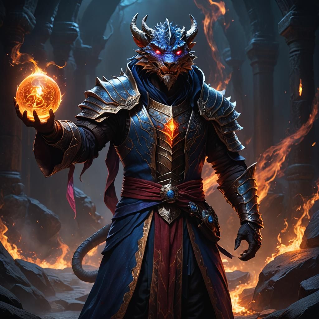 Dragonborn male sorcerer in the underdark, silver scales wit...