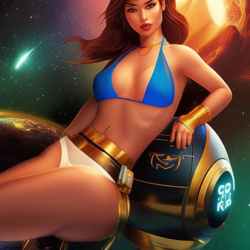 illustration lara croft lovely beautiful astronaut exploring...