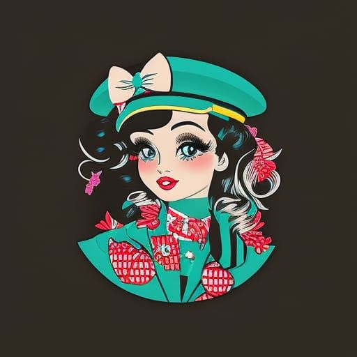 Cute cartoon beautiful sailor face, vintage cartoon style, d...
