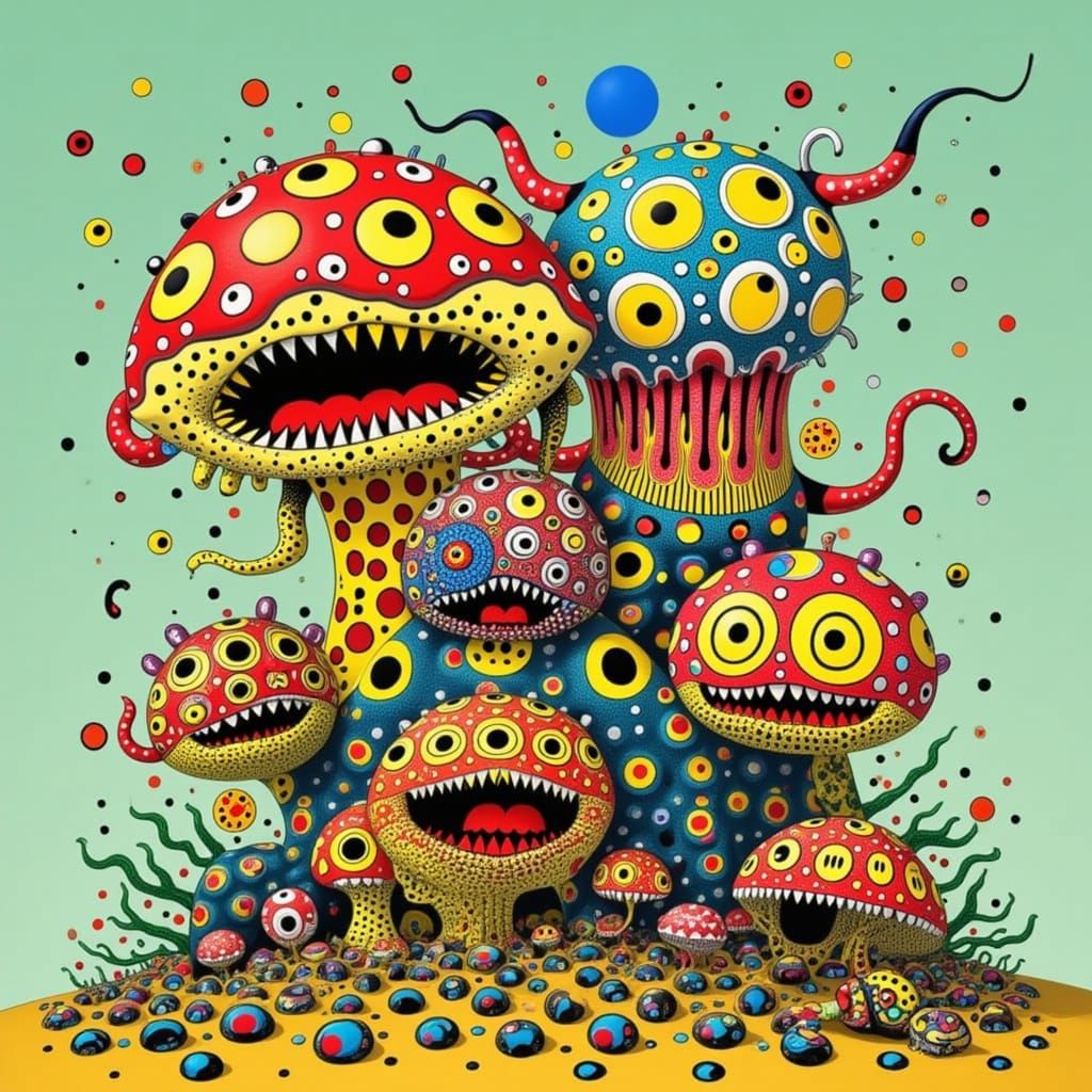 <lora:SCREAMING DOTS -EVIL:1.0>  toadstools