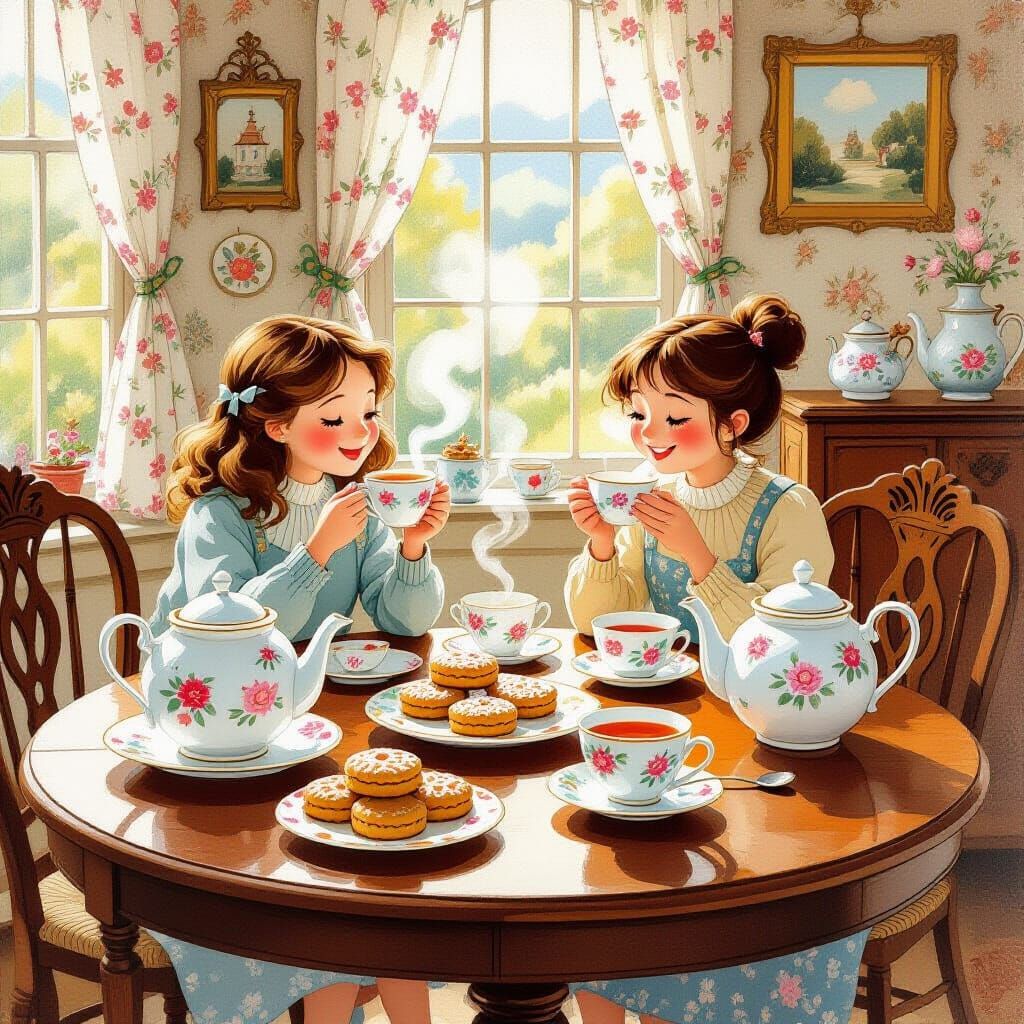 Whimsical Teapots and Cookies in Dream Home, Art Nouveau Sty...