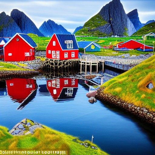 Quaint fishing village in Lofoten Norway, 8k resolution, sum...