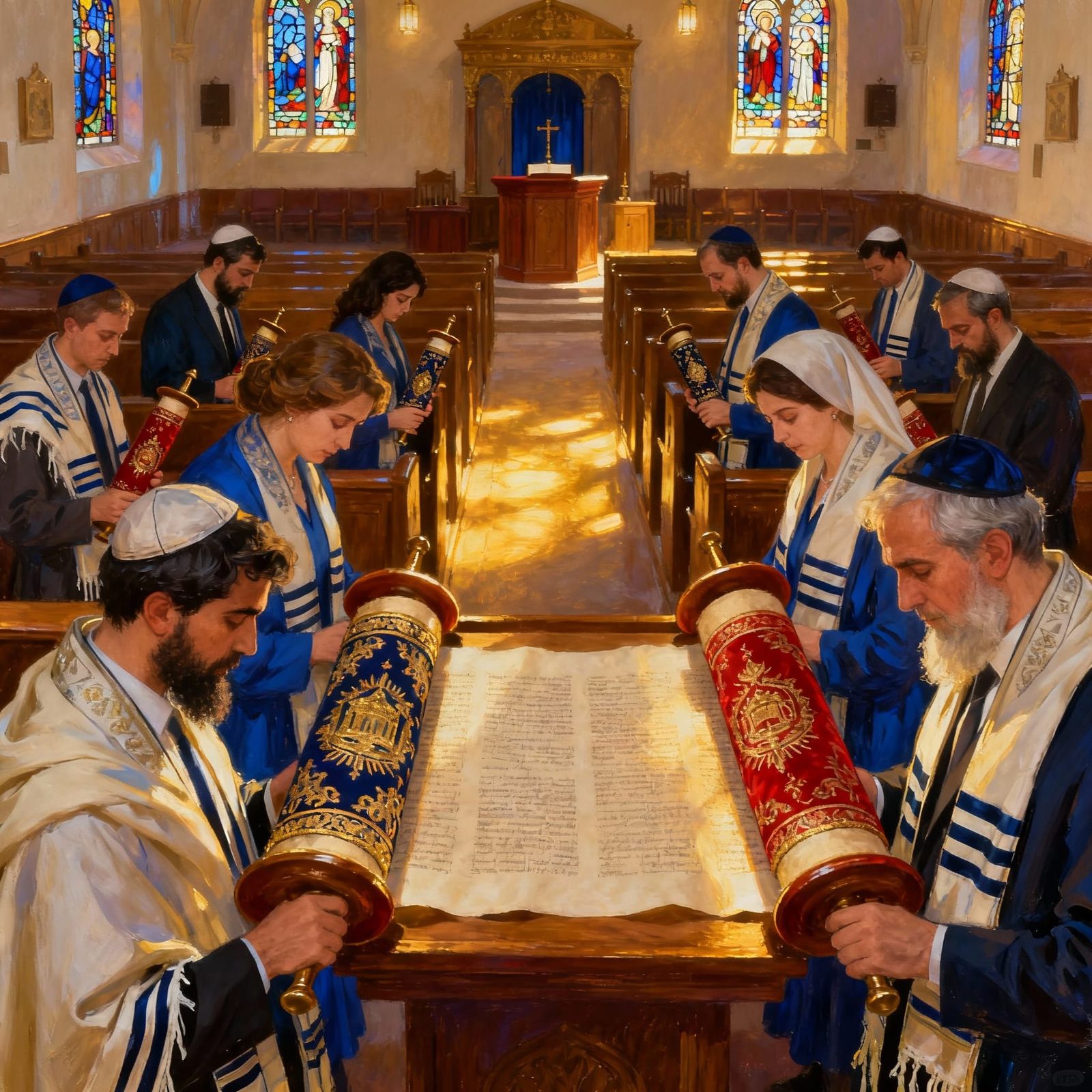 Futuristic Train on Neon Bridge Over River, Fantasy Landscap...