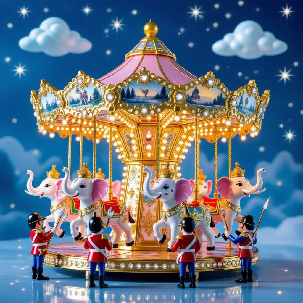 Golden Carousel With Diamond Elephants and Toy Soldiers