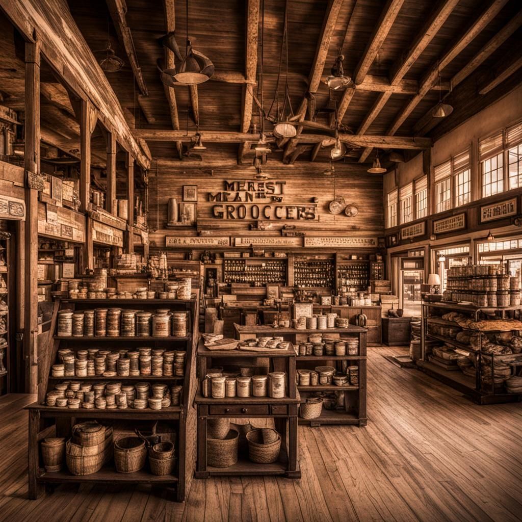 Interior Of An Old West Mercantile And Grocers Building. - AI Generated ...