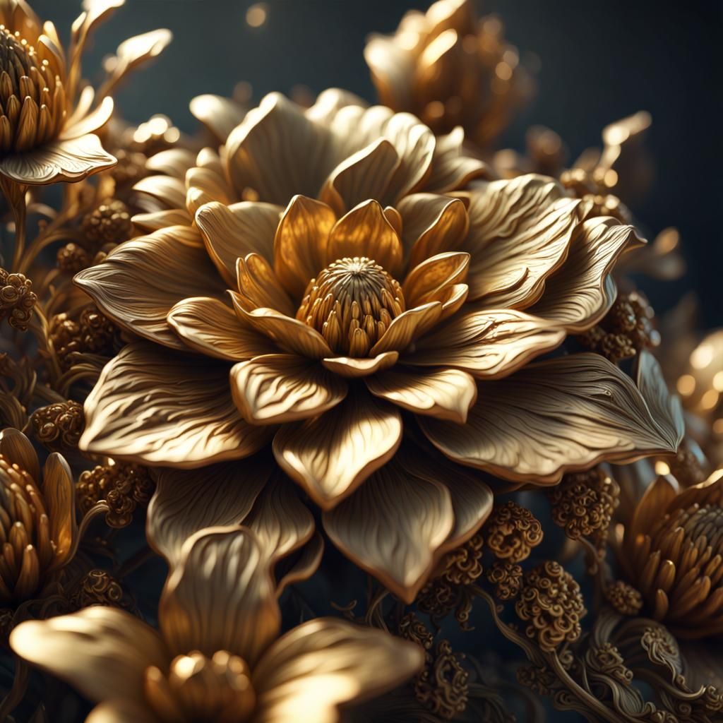 Gold Metal Flowers in Epic Cinematic Style