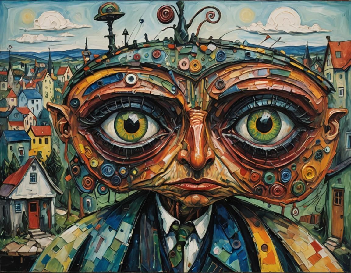 big eyed Fae folk, by John Bellany,  post-impressionism, oil painting, complementary colors, realism, excellent anatomy, METICULOUS detail D...