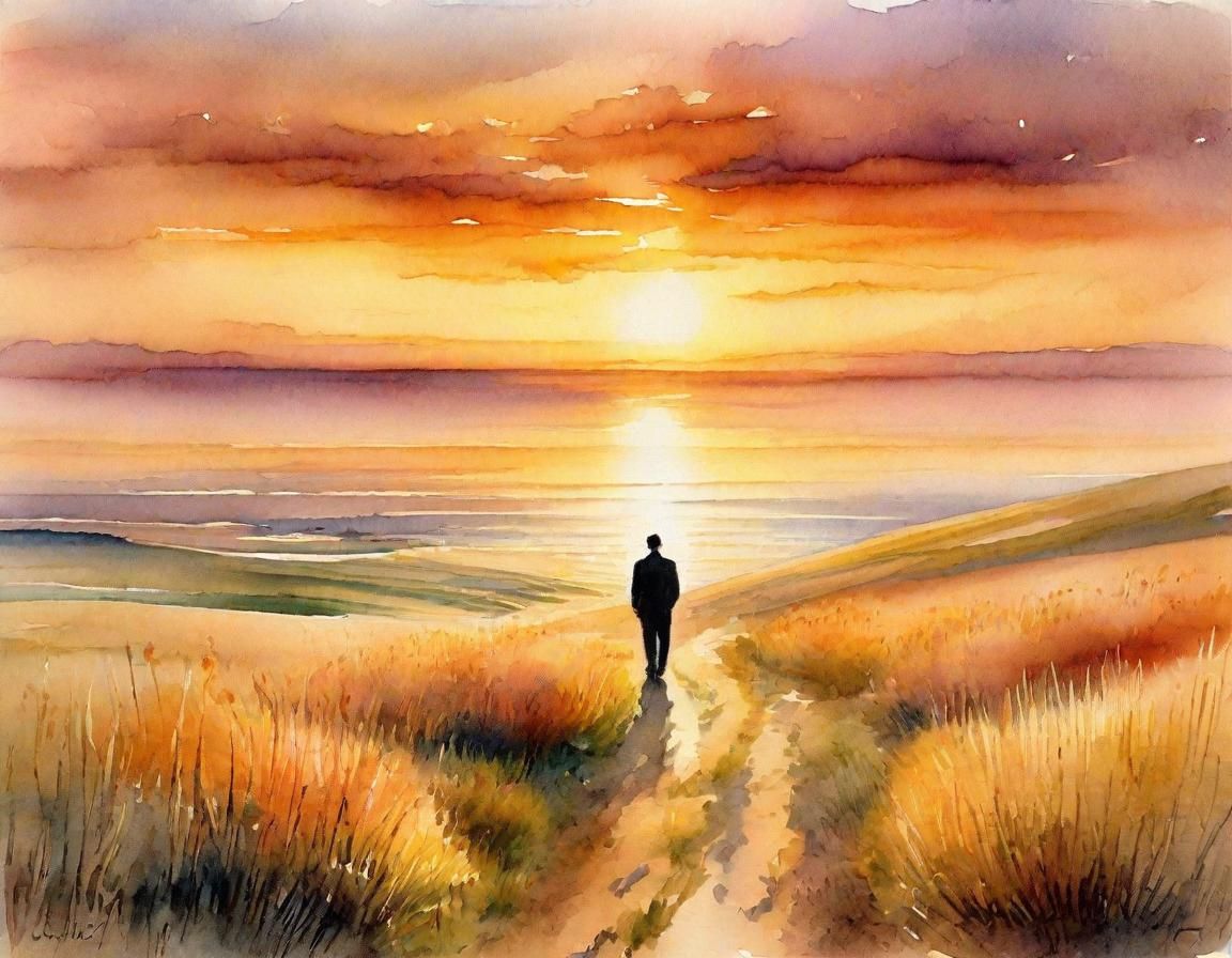 Vast Serene Landscape in Surrealist Watercolor Art