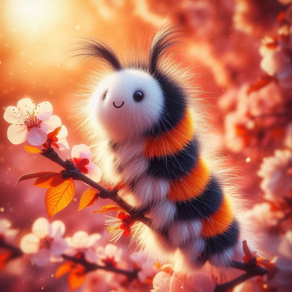 Caterpillar among Blossom Cherry