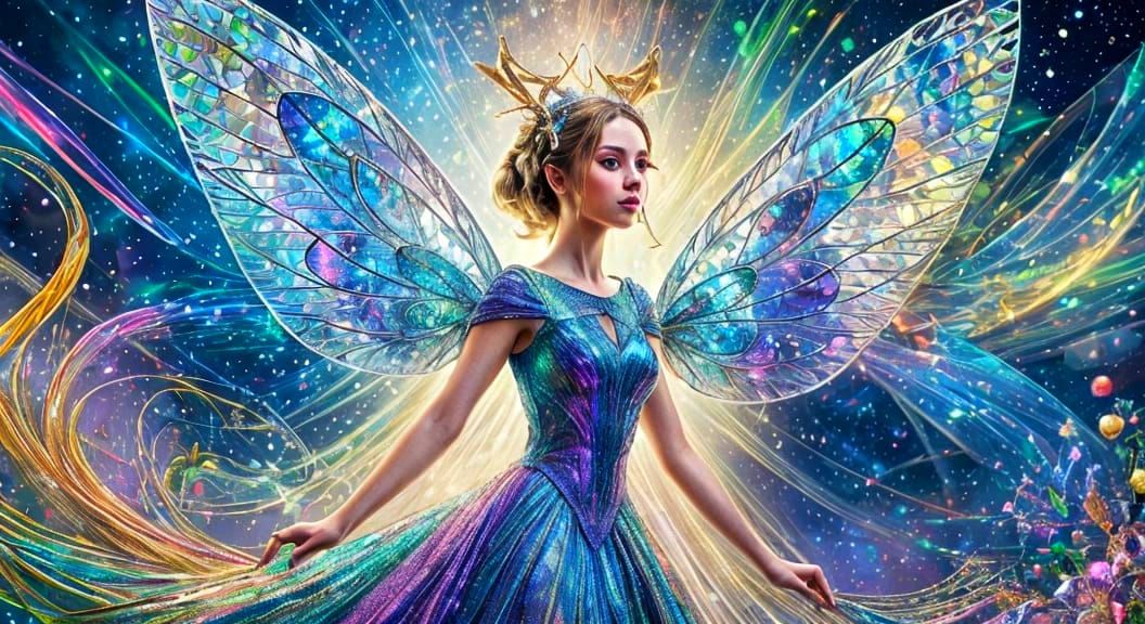 Holographic Winged Fairy Holding Christmas Present