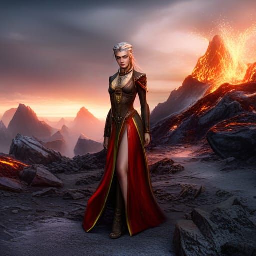 High elf near an active volcano