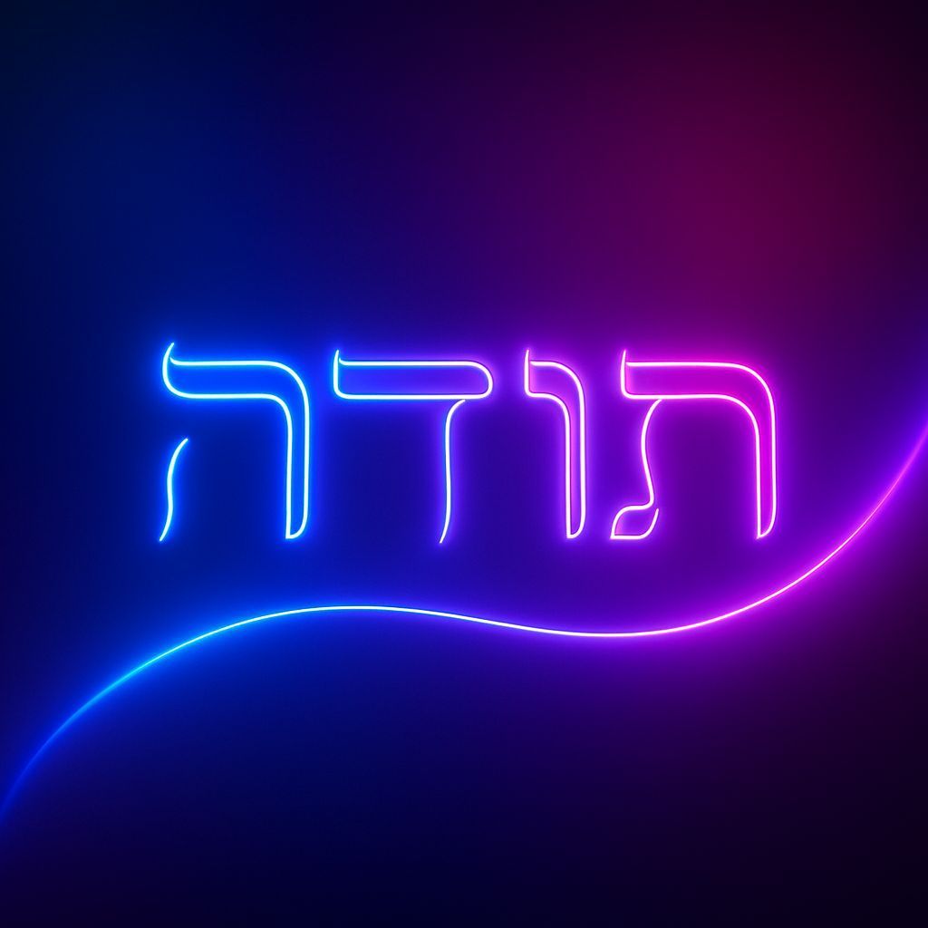 Modern Neon Art: Gratitude Illuminated in Hebrew