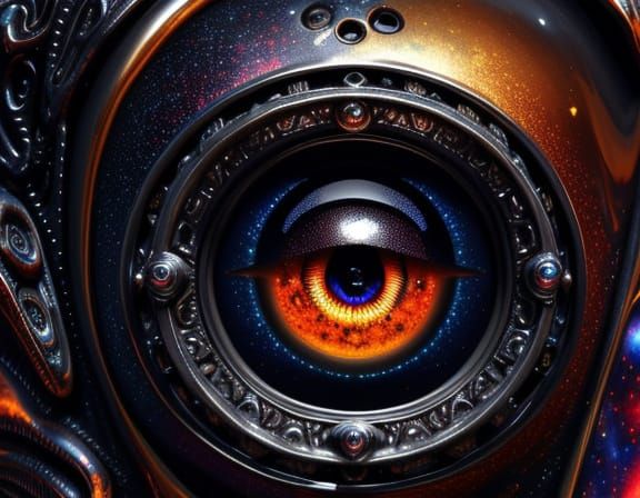 Surreal Alien Face with Intricate Patterns and Jeweled Eyes