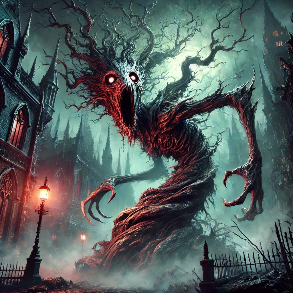 Horrific Twisted Tree in a Bloodborne Town