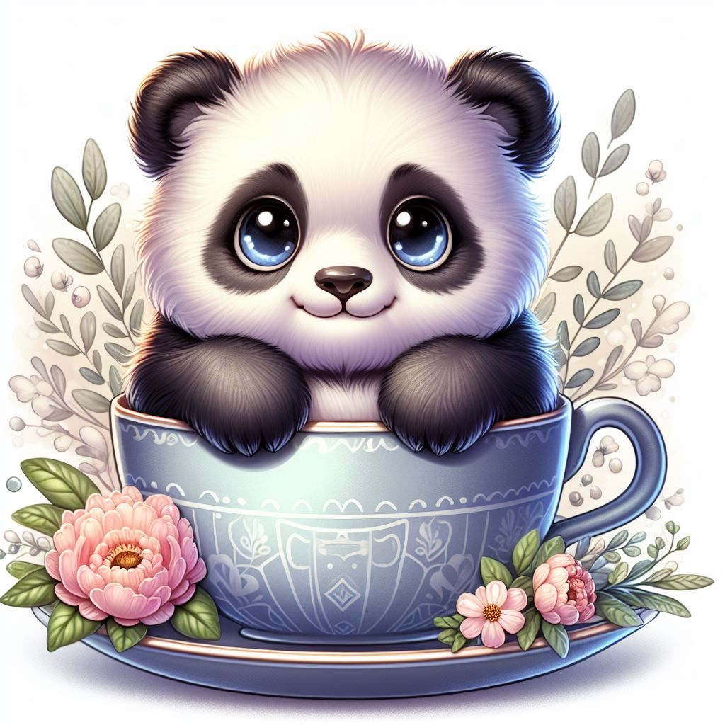 Baby panda in a teacup
