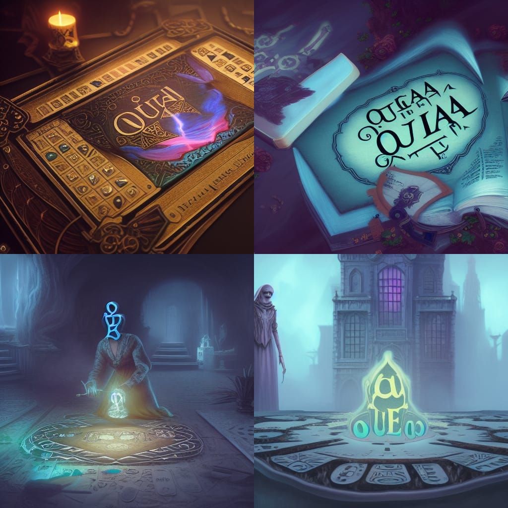 ouija board and ghost detailed matte painting, deep color, f...