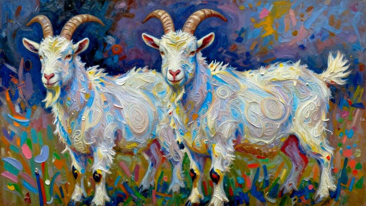 Impasto Icing Goats in Hyper-Realistic Style