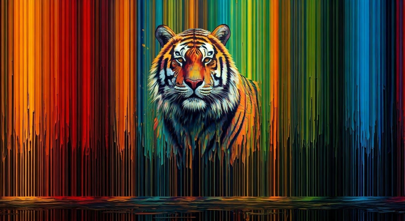 An Abstract watercolor painting with Vibrant, multicolored ink drips from the top of the canvas, blending ...  by @Dantonio