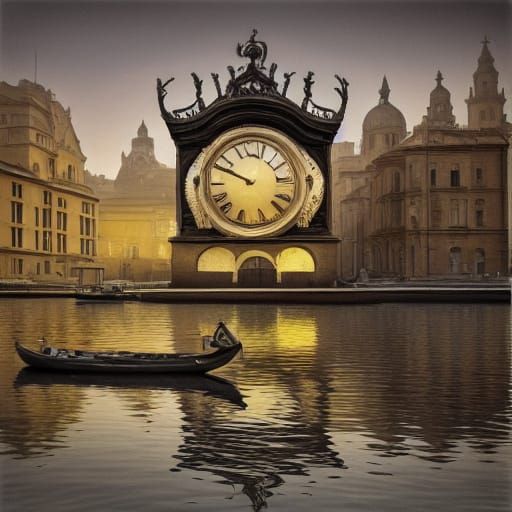 Surreal Chocolate Moon Over Mystical Harbor Twilight