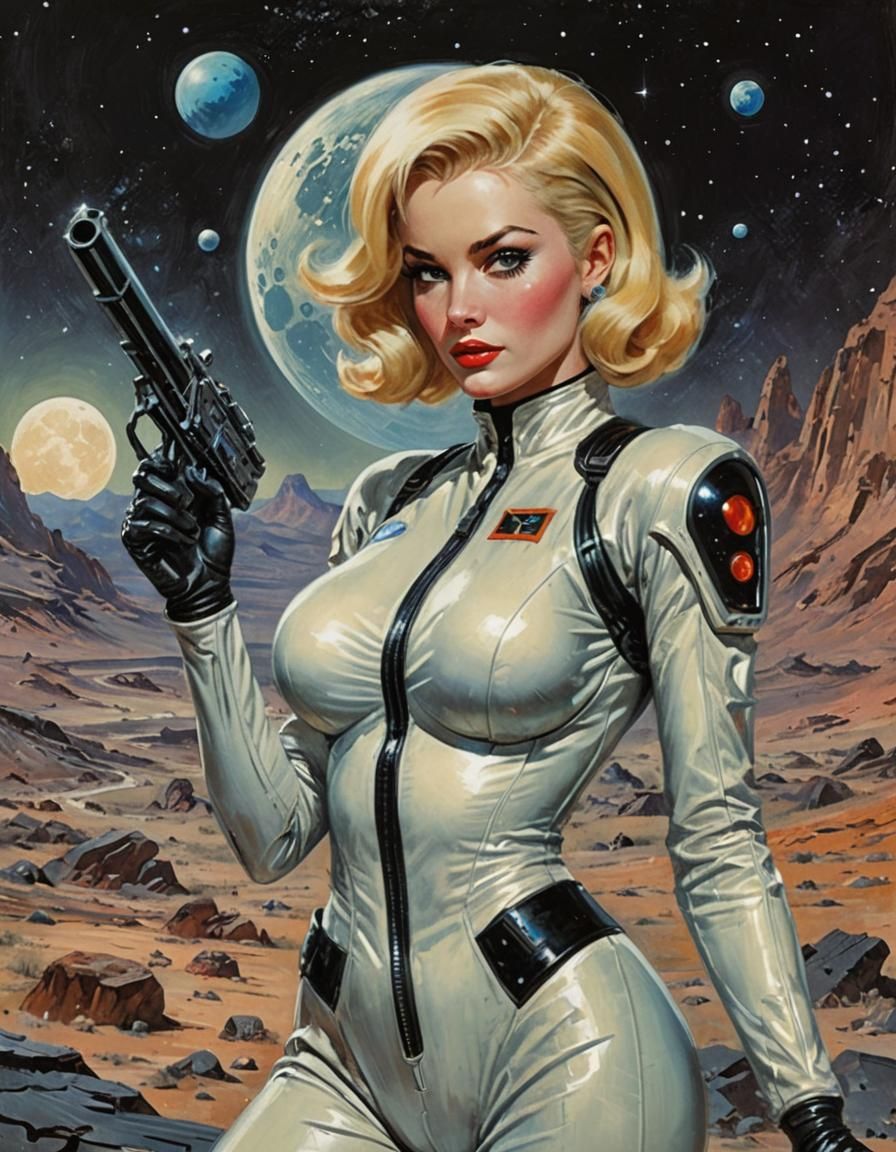 vintage sci-fi blonde pinup girl
