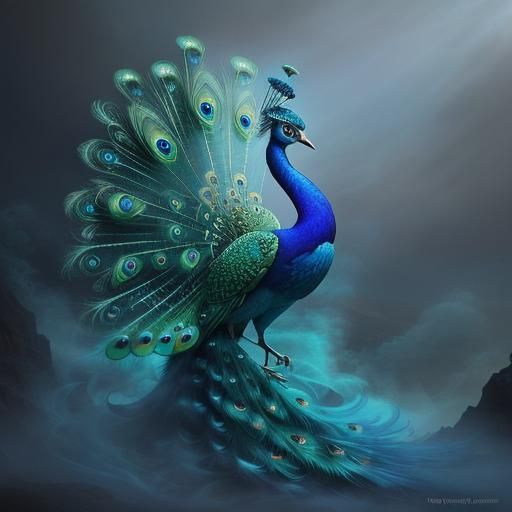 Peacock in smoke
