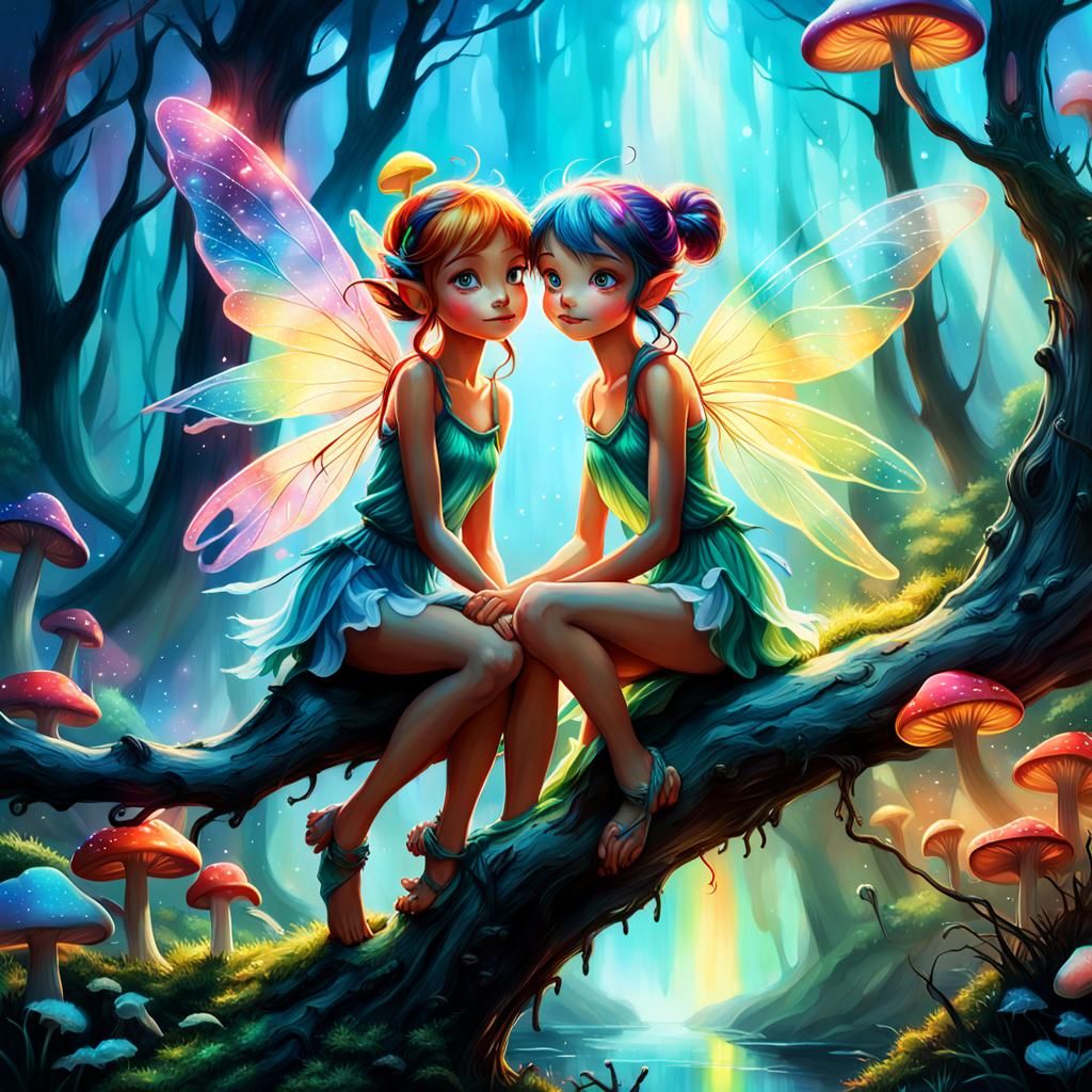 fairies on vacation Hyperrealistic, splash art, concept art, mid shot, intricately detailed, color depth, dramatic, 2/3 face angle, side lig...