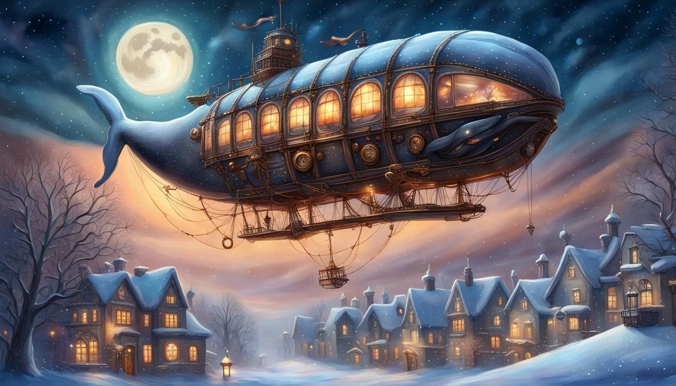 steampunk whale airship in a winter wonderland  by @skeller