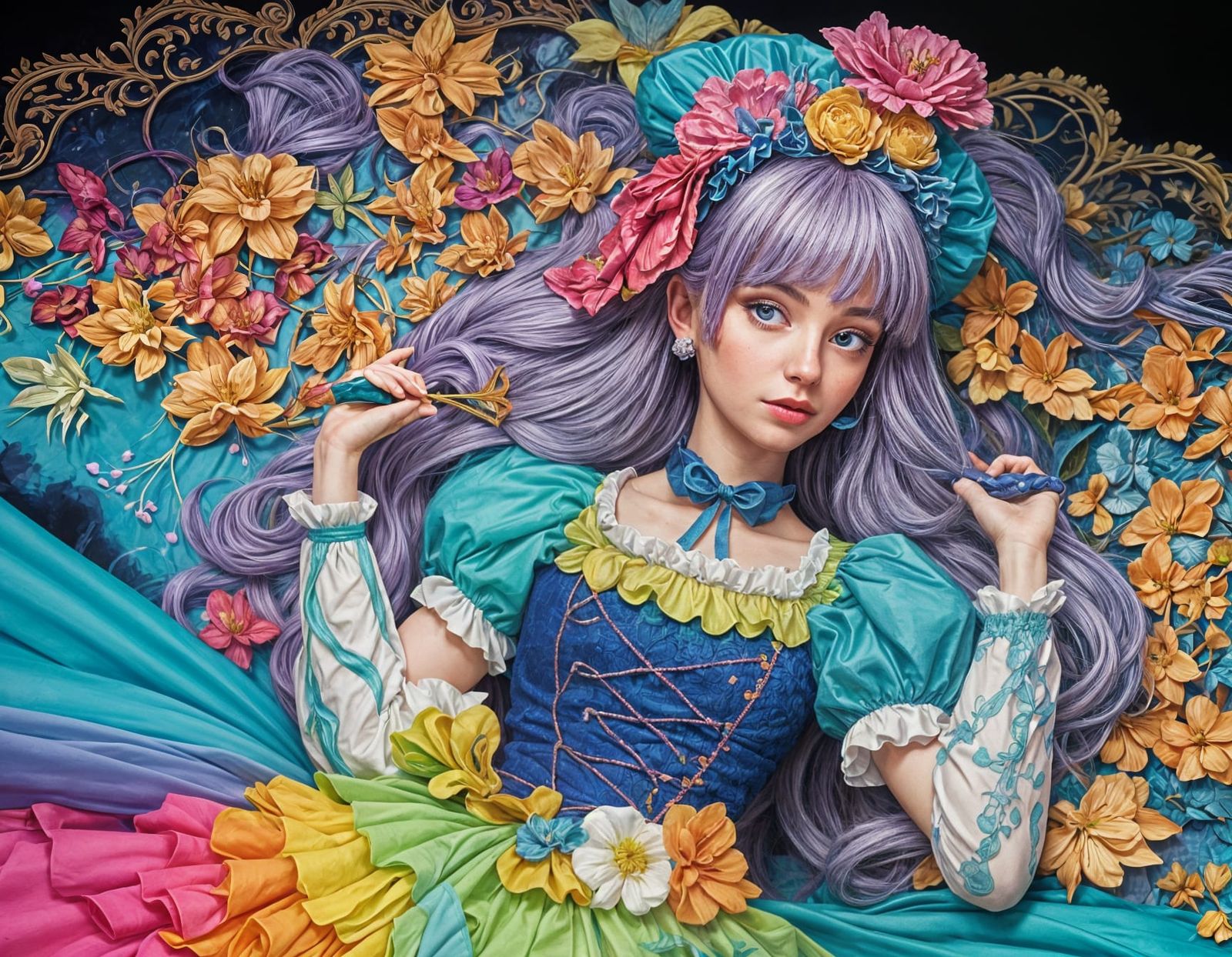 girl Malvina from the cartoon Pinocchio, hyper-intricate, hy...