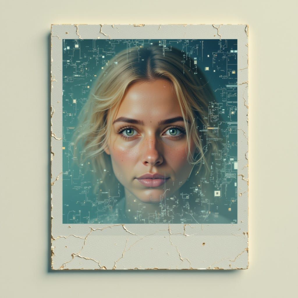  <lora:Cyberpunk Style:1.2>

"Memory Fragment"

At First Glance: A polaroid photo that's been damaged, with large sections scratched away to...