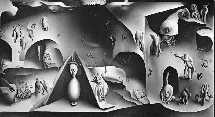 Eerie Figures Descending into a Surreal Hellscape