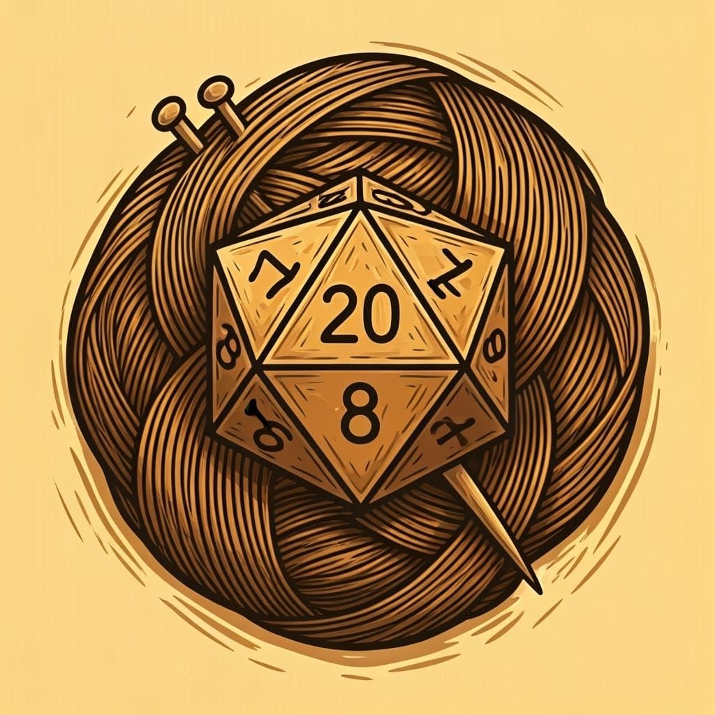 Woodcut style logo for knitting and crochet group, incorpora...