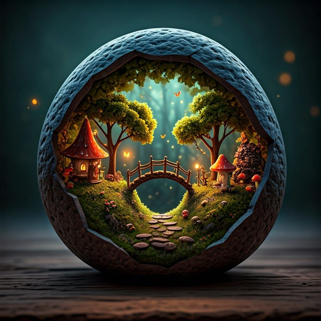 Enchanted Miniature World Inside River Stone